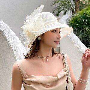 Kentucky Derby Dome Short Brim Mesh Fascinator Hat Women Floral Church Party